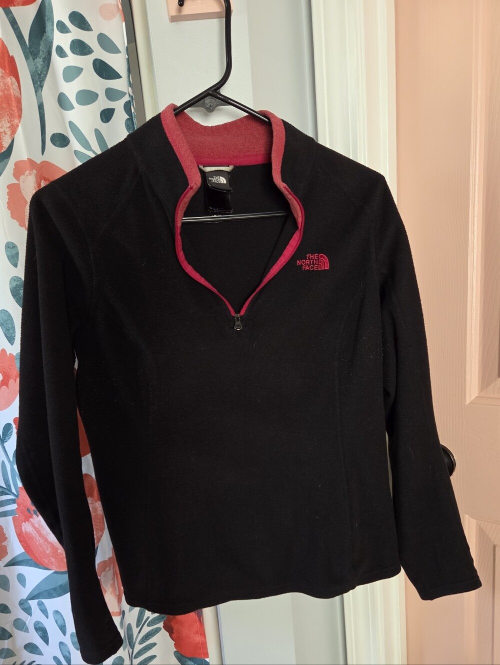 The North Face Black Fleece Quarter-Zip with Pink Trim